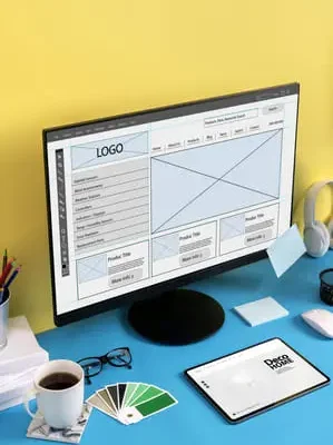 Un écran de PC qui représente la structure d'un site web avec tous ces éléments principal